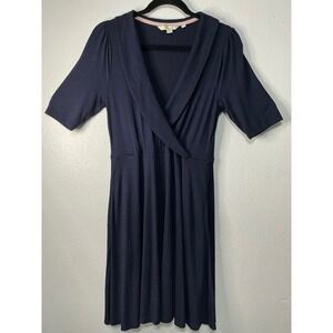 Boden Navy Faux Wrap Fit & Flare Dress 6 Minimalist Academia Clean Girl Classic
